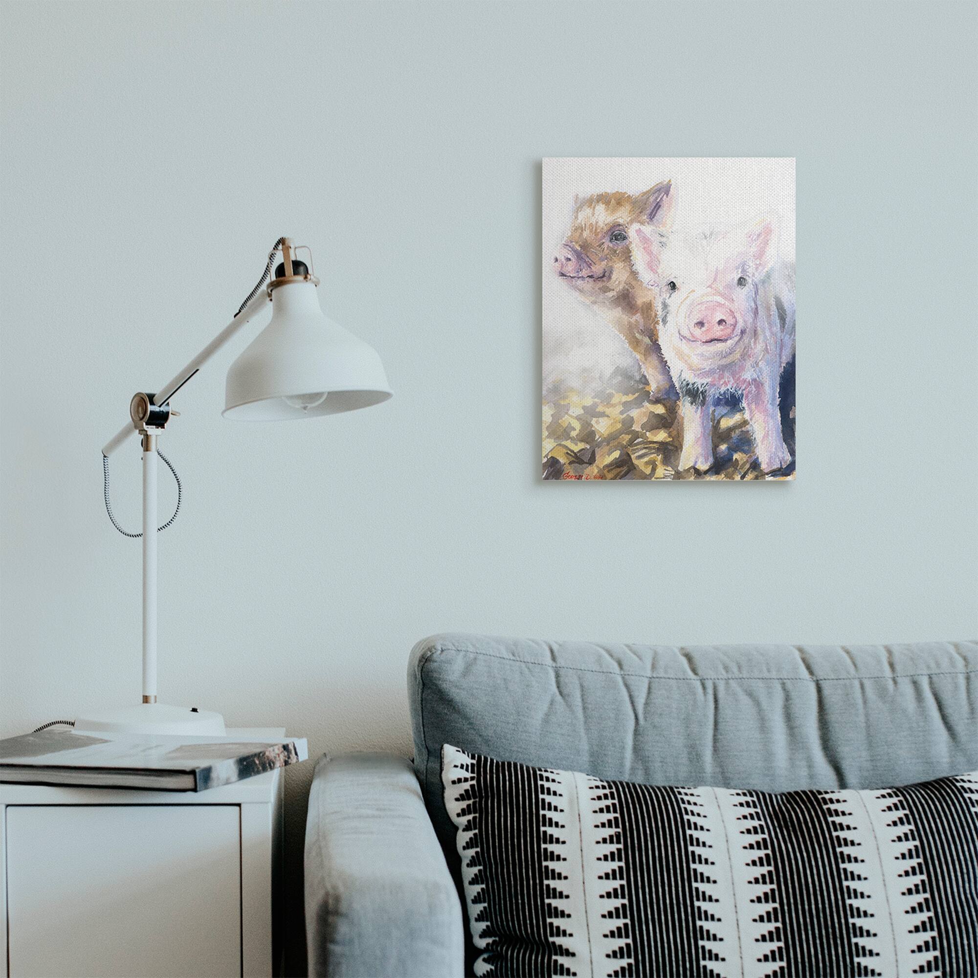 Stupell Industries Baby Piglets Smiling Adorable Farm Animals Canvas Wall Art
